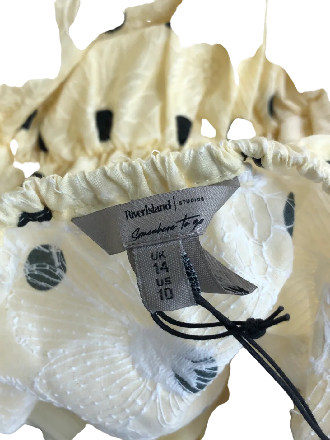 River Island Polka Dot Print Bardot Top In Yellow UK 12
