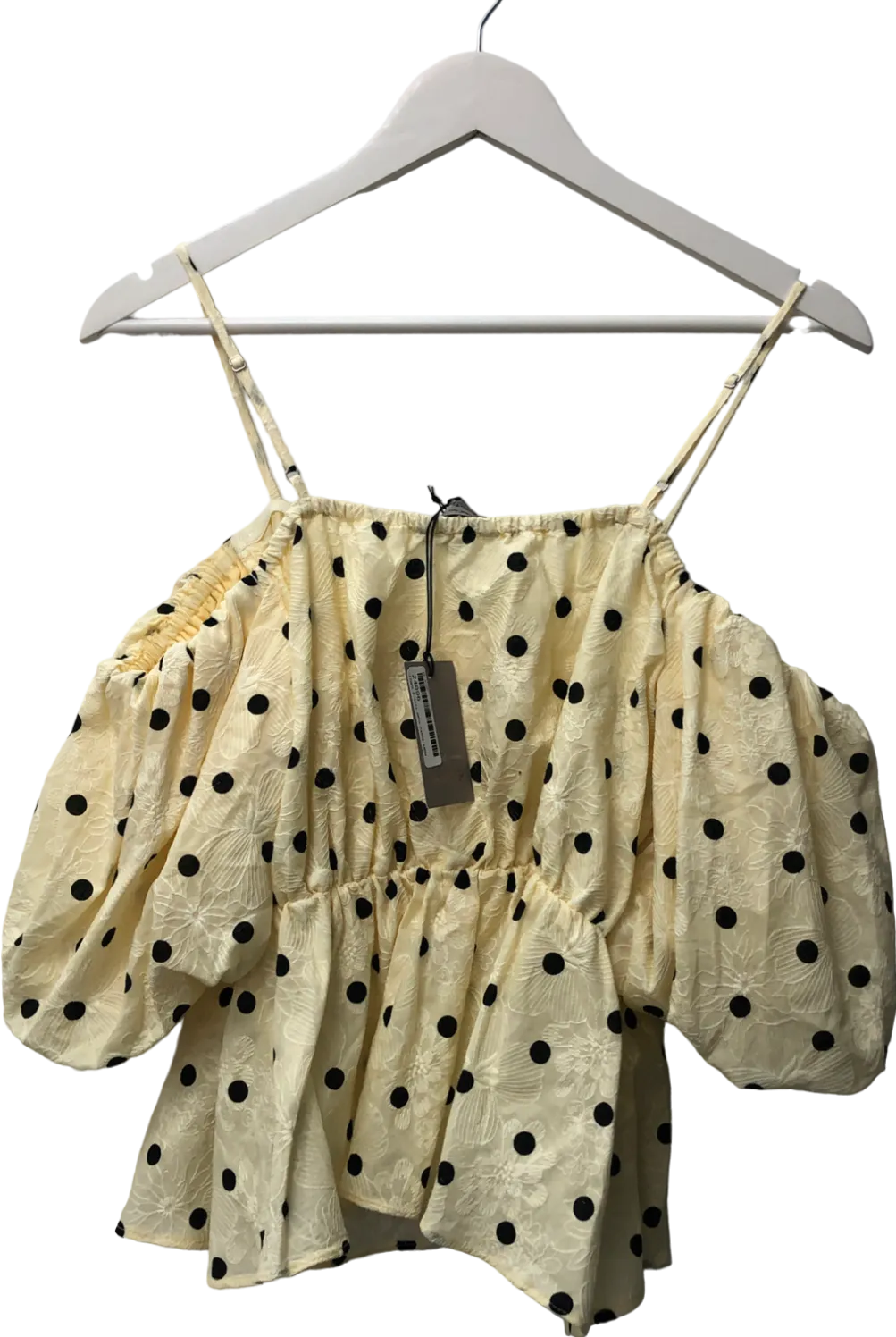 River Island Polka Dot Print Bardot Top In Yellow UK 12