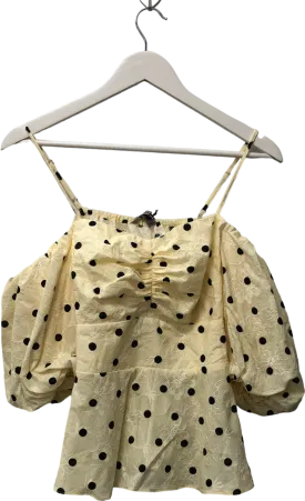 River Island Polka Dot Print Bardot Top In Yellow UK 12