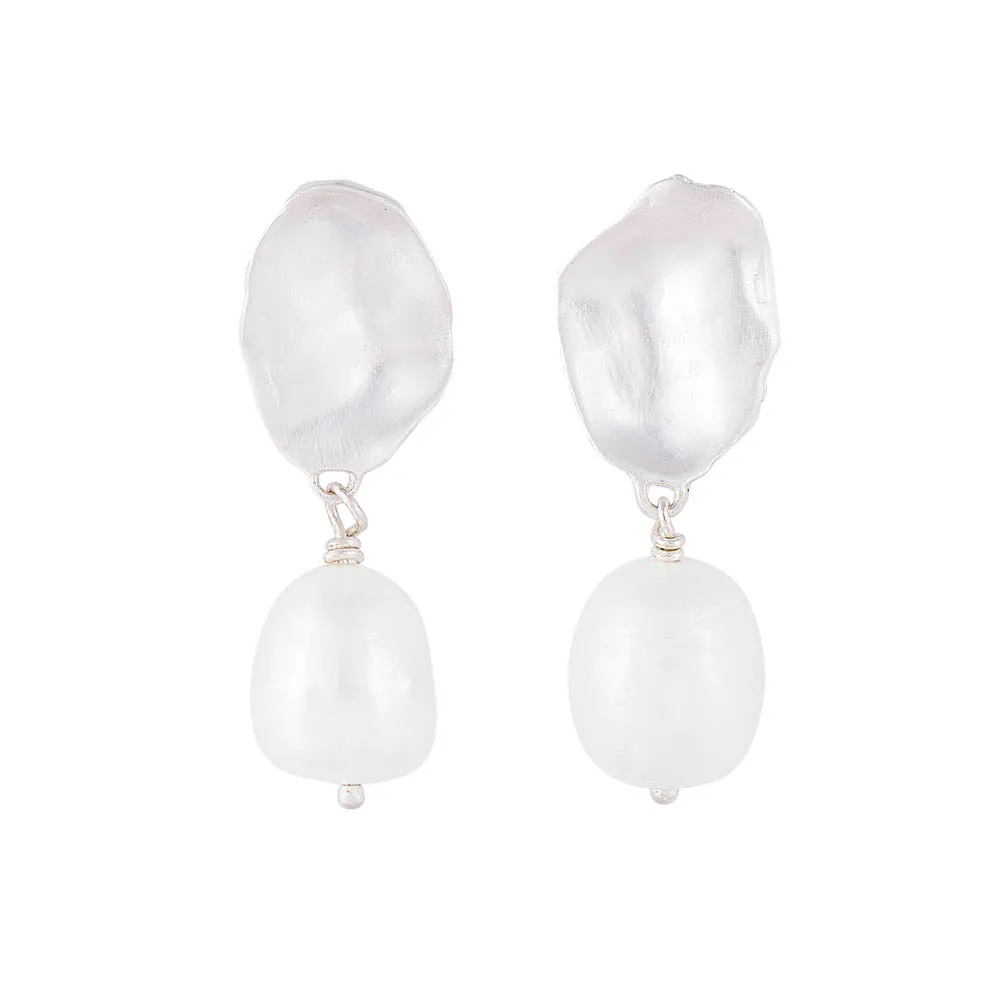 SILVER SEASHELL PEARL DROPS