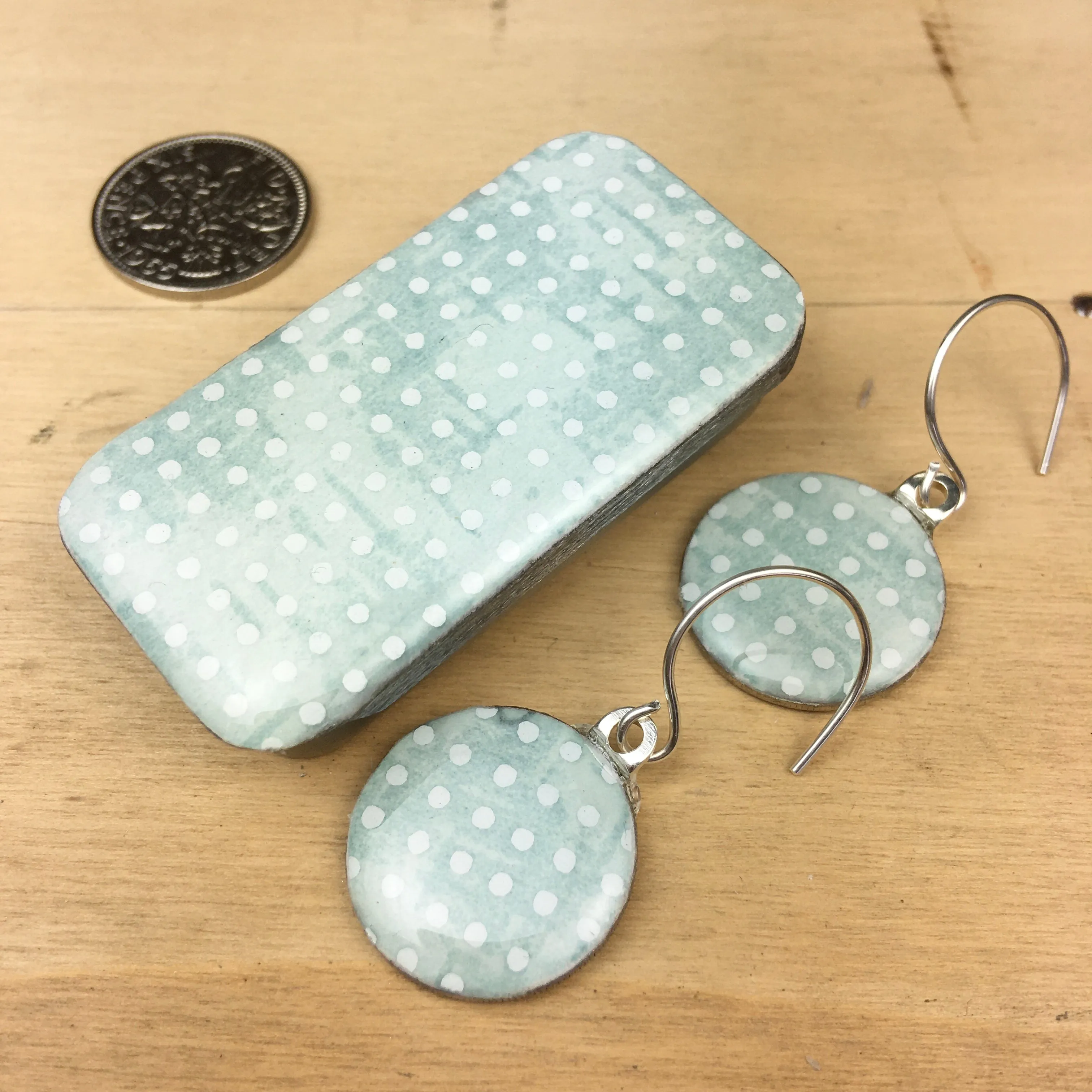 Sixpence Earrings and Teeny Tiny Tin Sea Glass Blue