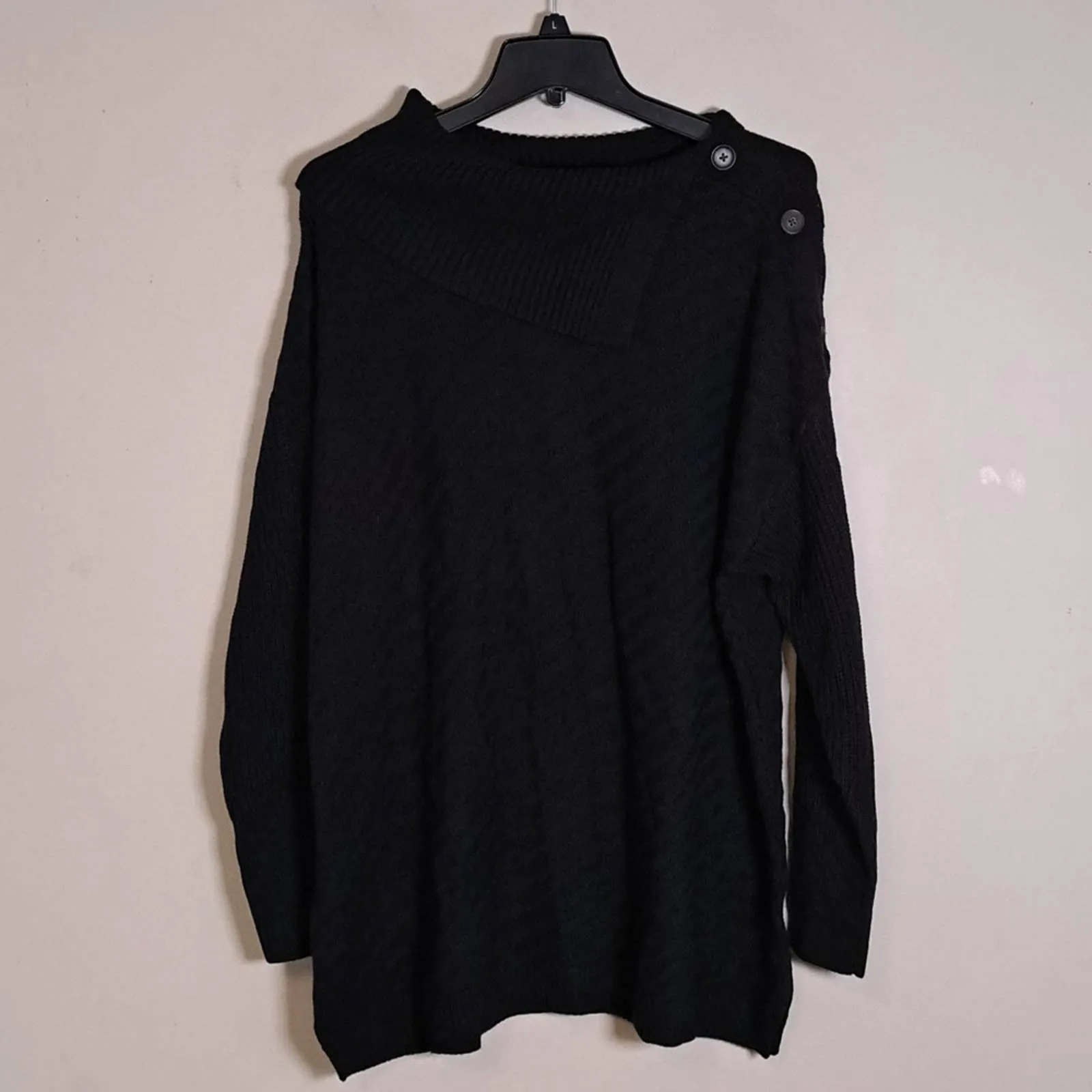Style & Co Envelope-Neck Tunic Sweater Black