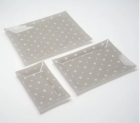 Temp-tations Polka Dot Set of 3 Glass Platters, Grey