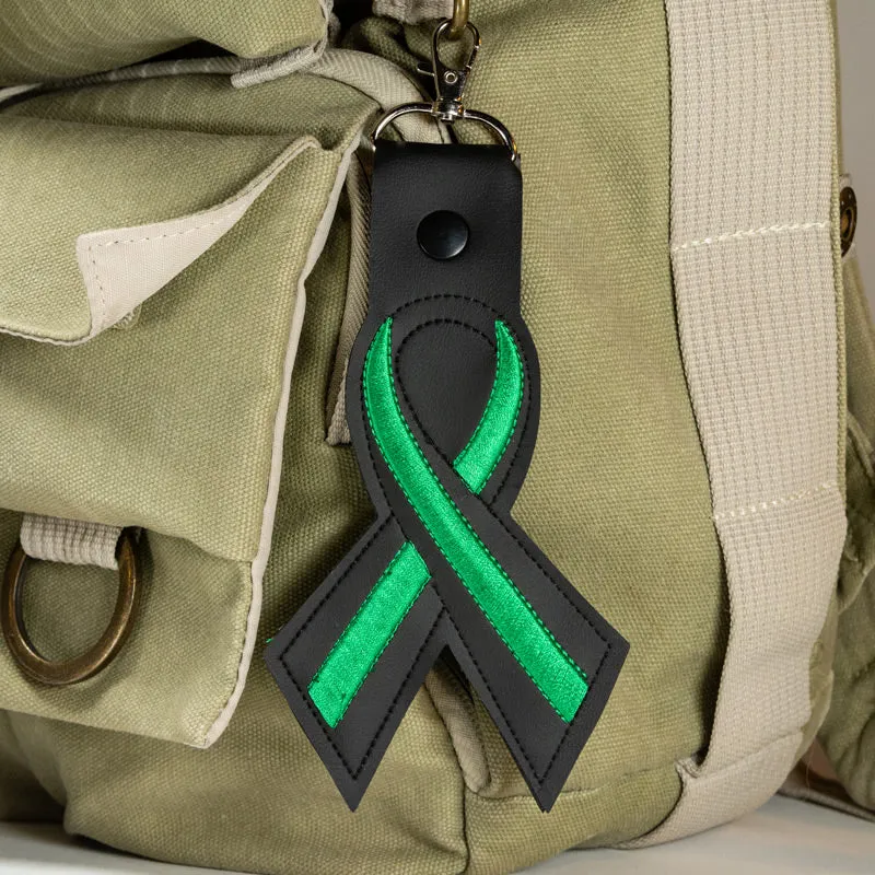 Thin Green Line Leather Ribbon Keychain