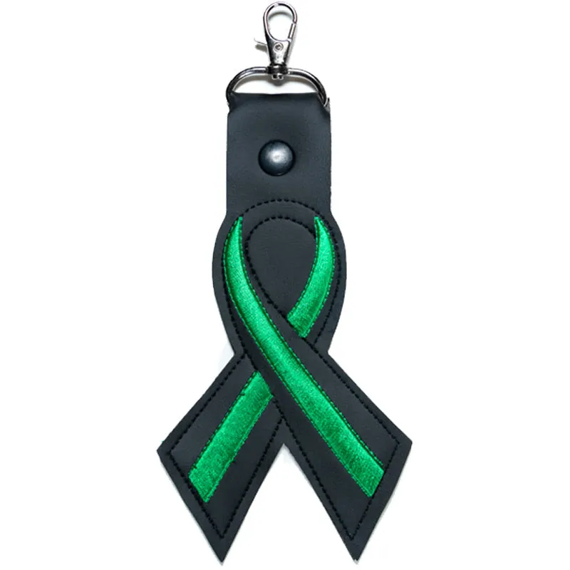 Thin Green Line Leather Ribbon Keychain