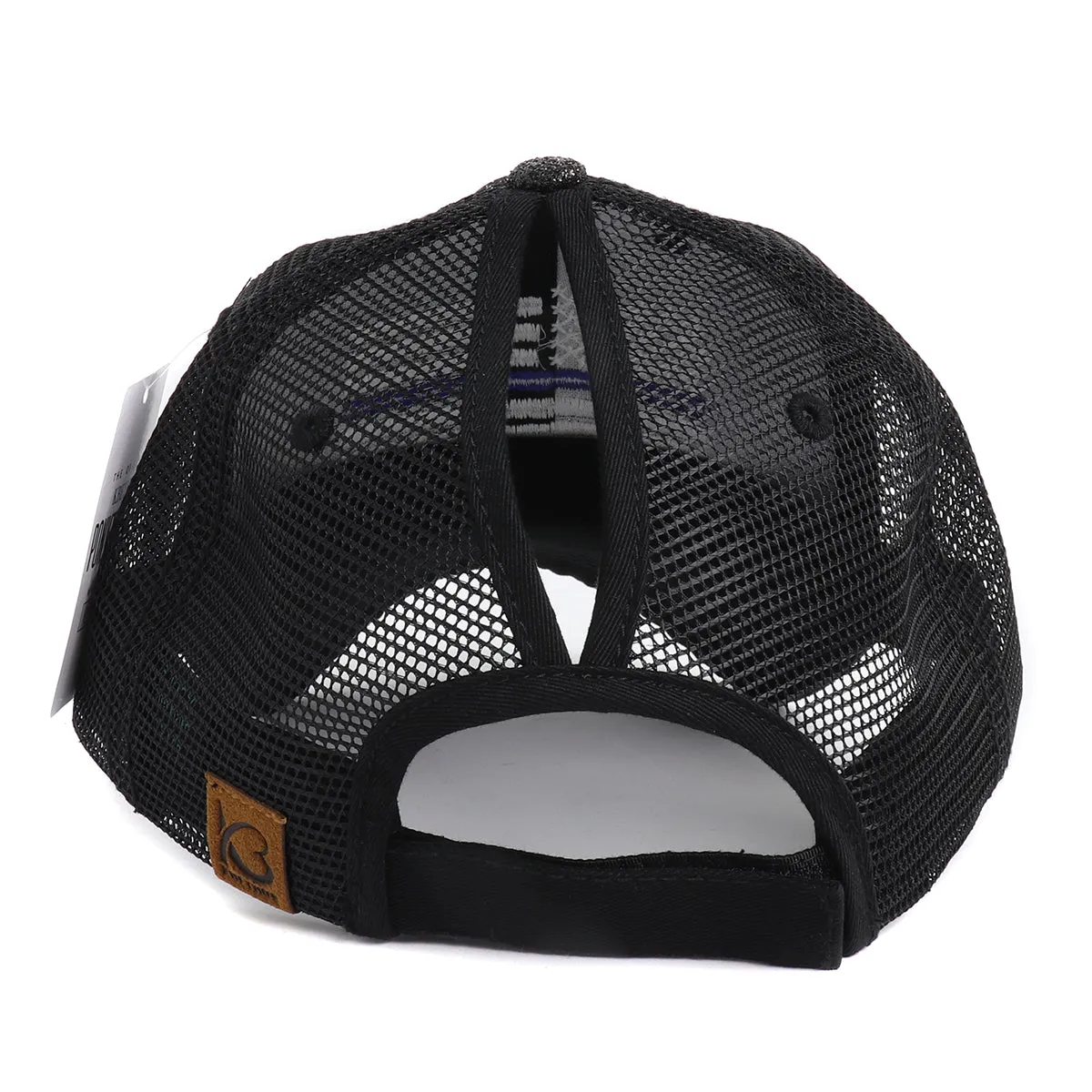 Thin Red Line American White Flag Women's Ponytail Mesh Glitter Hat