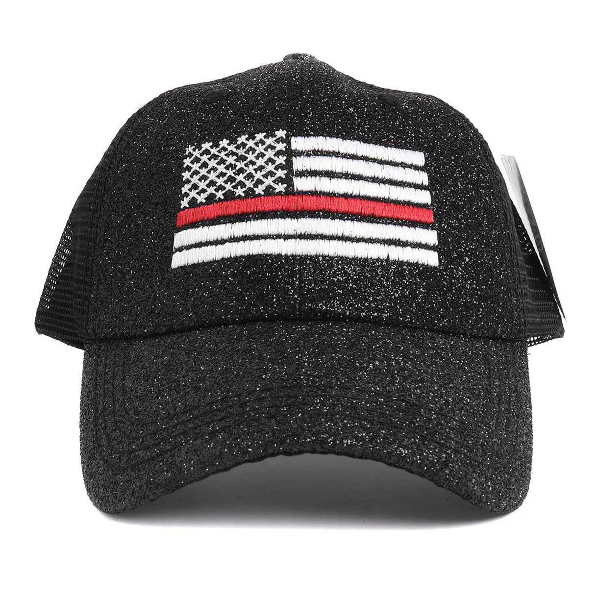 Thin Red Line American White Flag Women's Ponytail Mesh Glitter Hat