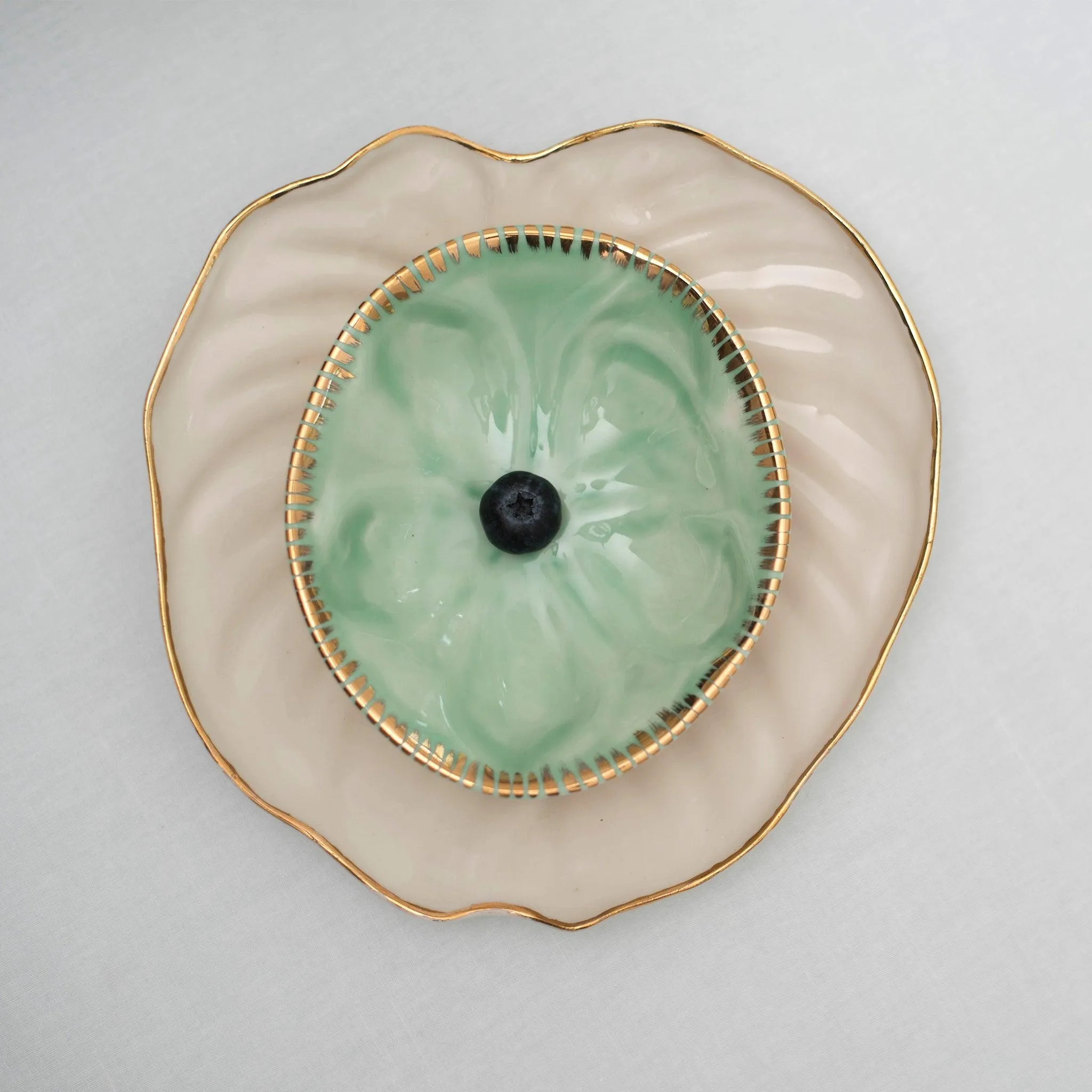 Turquoise Gold Seashell Dishes Set 2