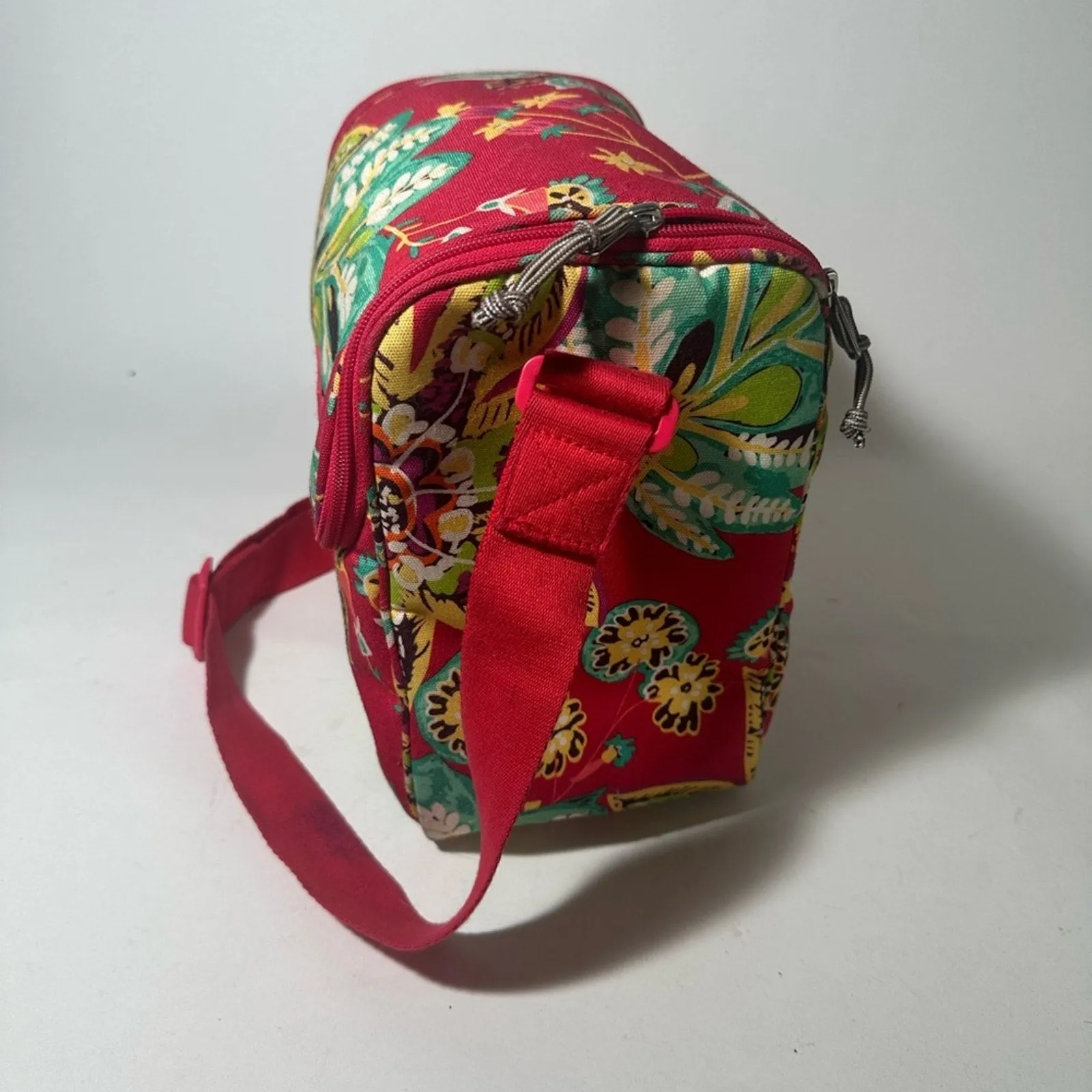 Vera Bradley Red and Green Lunch Bag with Floral Print