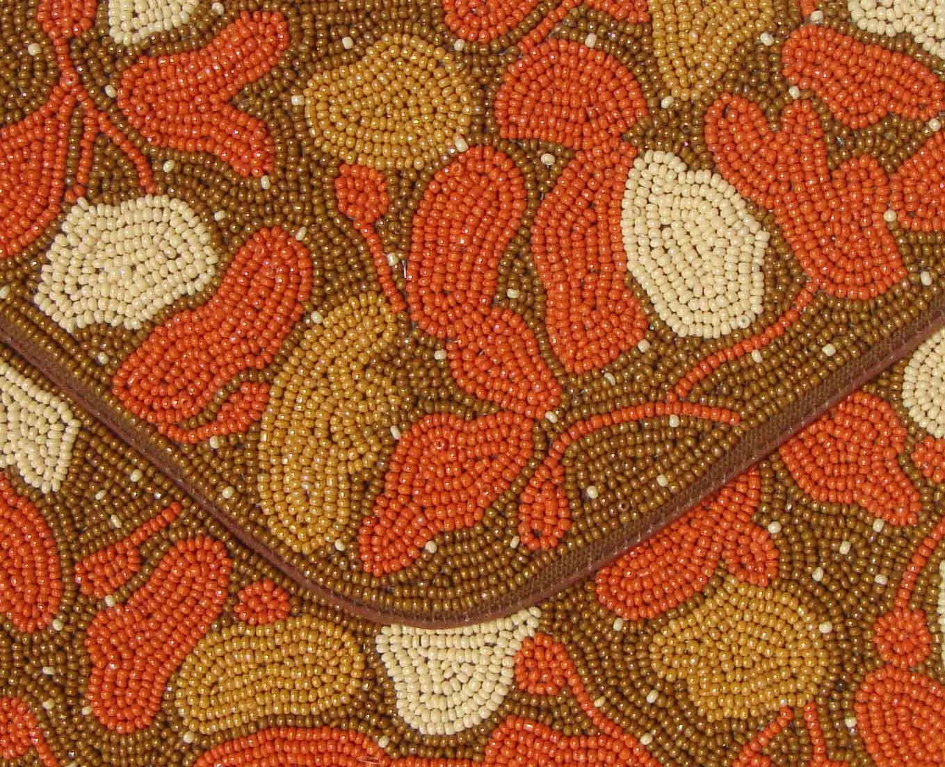 Vintage OKPTA Beaded Clutch Bag Leafy Orange Beads Cocktail Purse