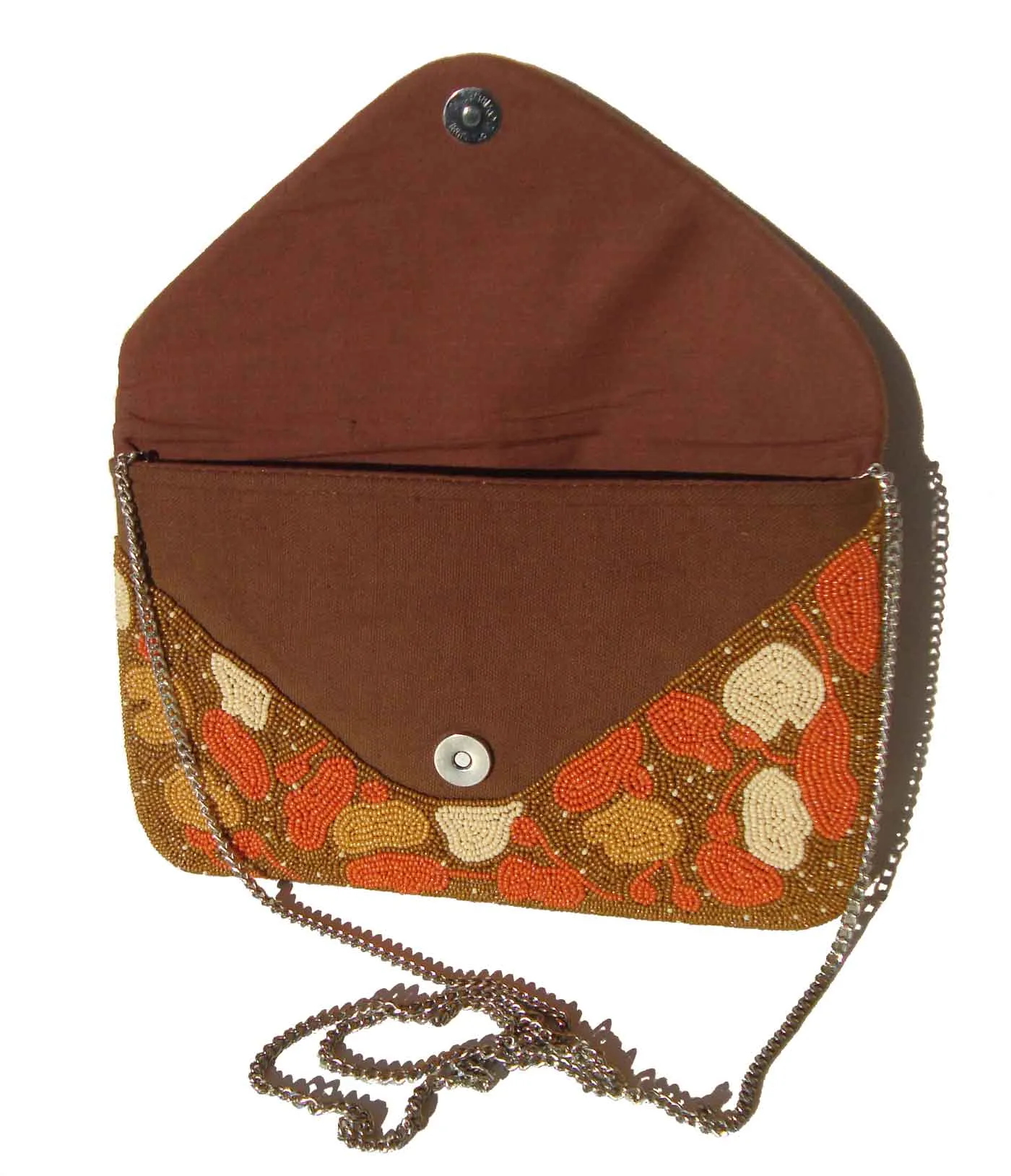 Vintage OKPTA Beaded Clutch Bag Leafy Orange Beads Cocktail Purse