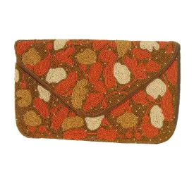 Vintage OKPTA Beaded Clutch Bag Leafy Orange Beads Cocktail Purse