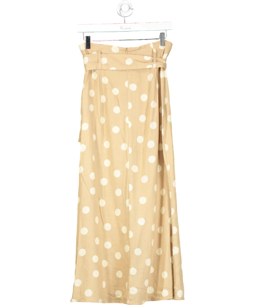 ZARA Beige Polka Dot Linen Blend Skirt UK M