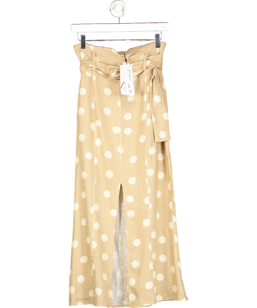 ZARA Beige Polka Dot Linen Blend Skirt UK M